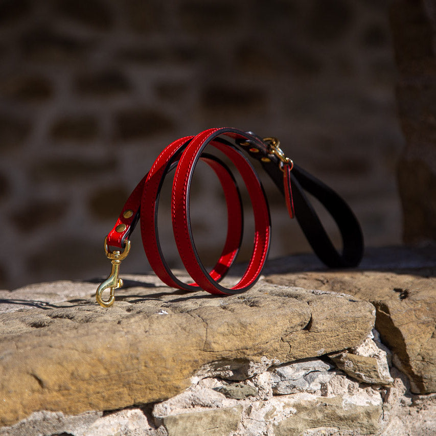 TuscanHound Signature guinzaglio in cuoio rosso e nero fatto a mano
