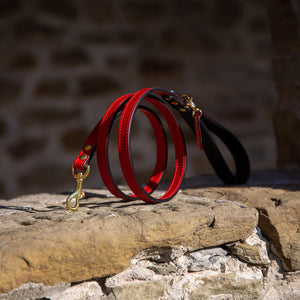 TuscanHound Signature guinzaglio in cuoio rosso e nero fatto a mano