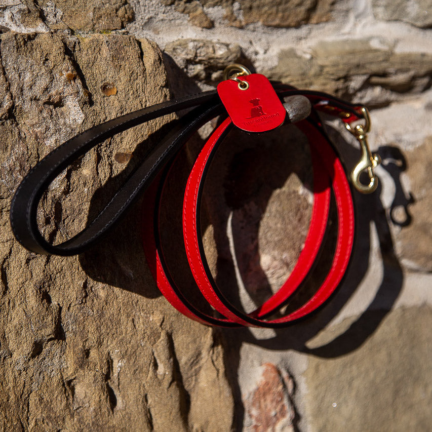 TuscanHound Signature guinzaglio in cuoio rosso e nero fatto a mano