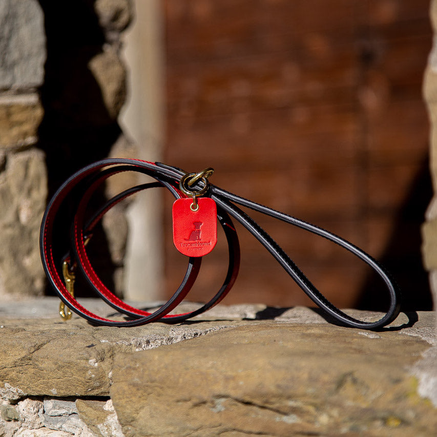TuscanHound Signature guinzaglio in cuoio rosso e nero fatto a mano